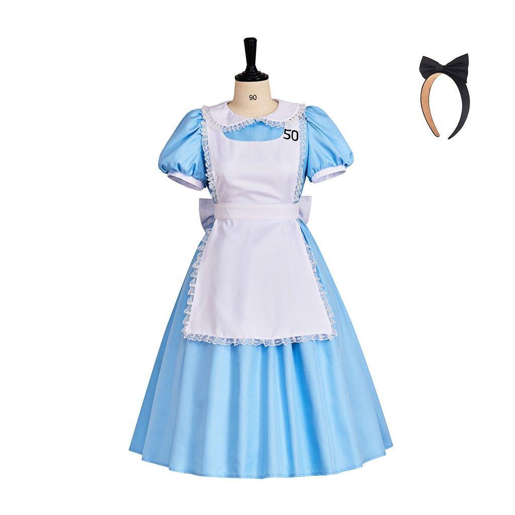 Astricos Dark Alice Cosplay Dress | Gothic Halloween Costume | Blue Collar with Bloody Apron - Astricos