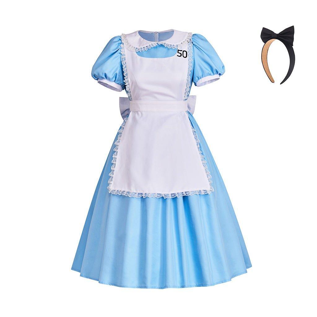 Astricos Dark Alice Cosplay Dress | Gothic Halloween Costume | Blue Collar with Bloody Apron - Astricos