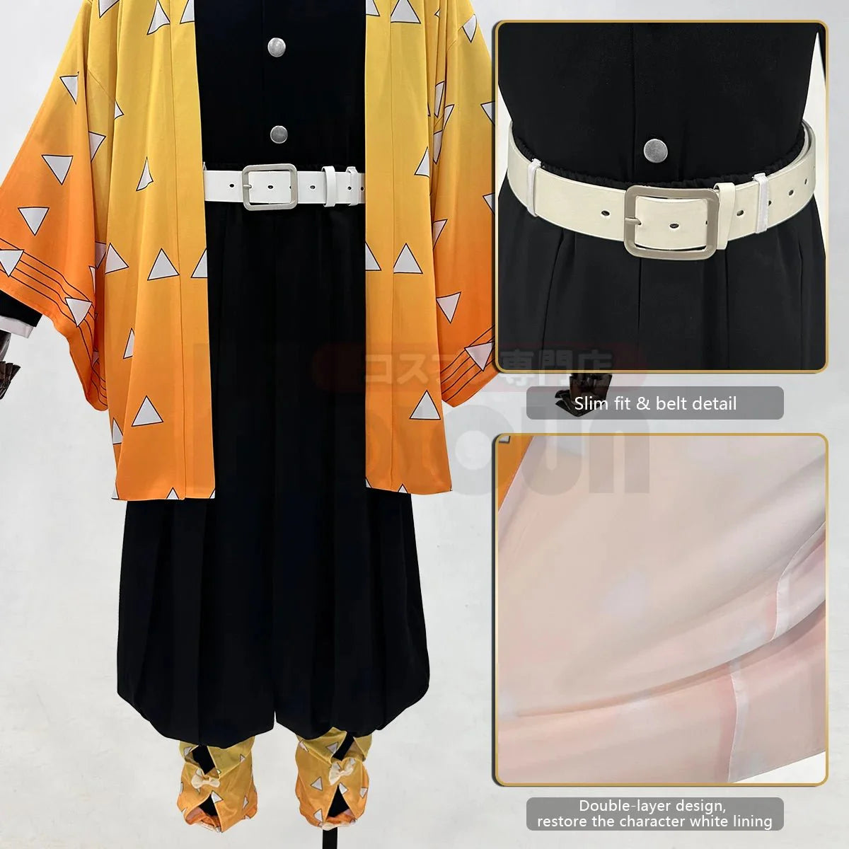 Astricos Agatsuma Zenitsu Cosplay Costume - Authentic Demon Slayer Wig, Haori, and Accessories for the Ultimate Fan Experience - Astricos