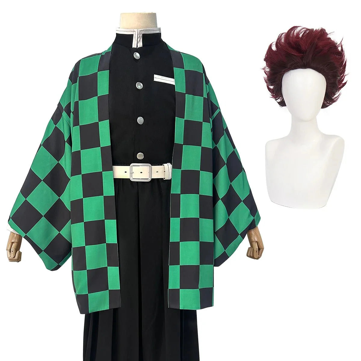 Astricos Kamado Tanjirou Cosplay Costume - Haori, Top, Pants, Belt, Wig - Perfect for Halloween & Anime Events - Astricos