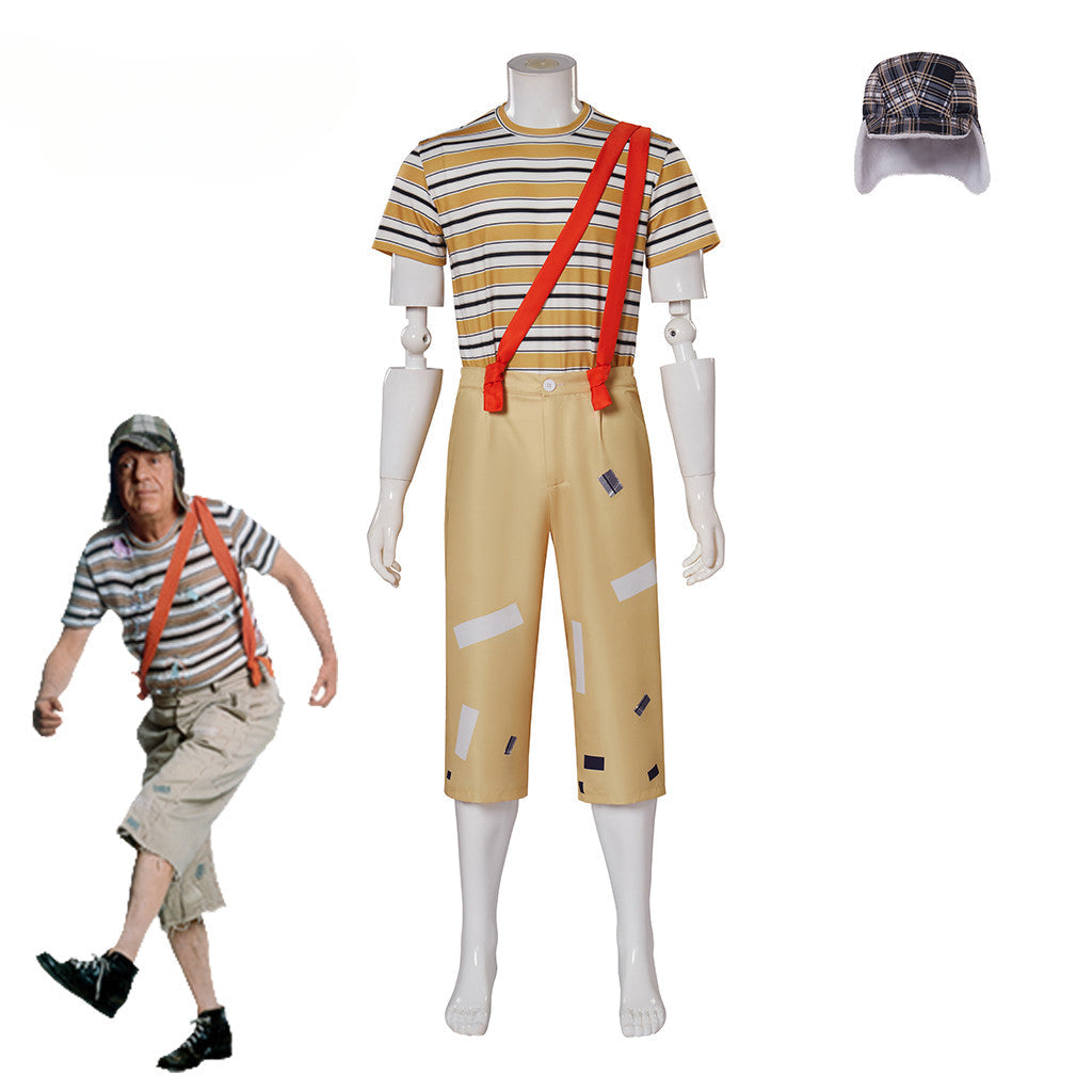 Authentic Astricos El Chavo Del Ocho Costume Set for Men - Stripe T-Shirt, Pants, Hat Full Set - Astricos