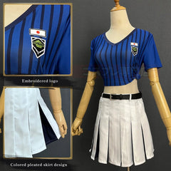 Astricos Blue Lock Anime Anri Teieri Cosplay Costume Wig Cheering Squad Skirt Uniform Stripe T-shirt - Astricos