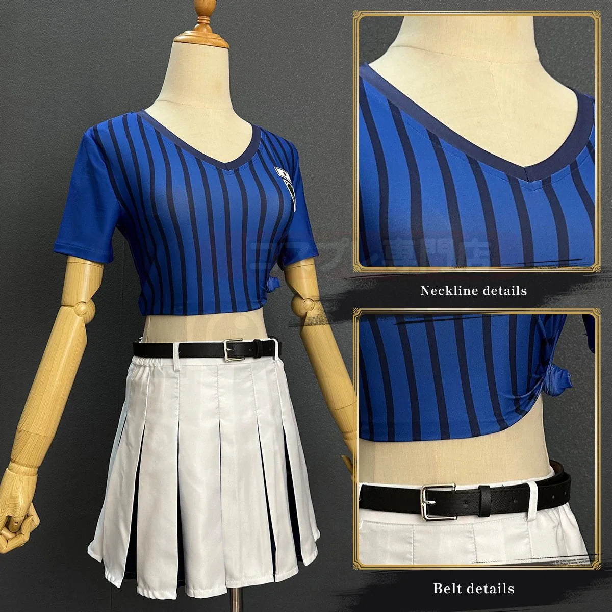 Astricos Blue Lock Anime Anri Teieri Cosplay Costume Wig Cheering Squad Skirt Uniform Stripe T-shirt - Astricos