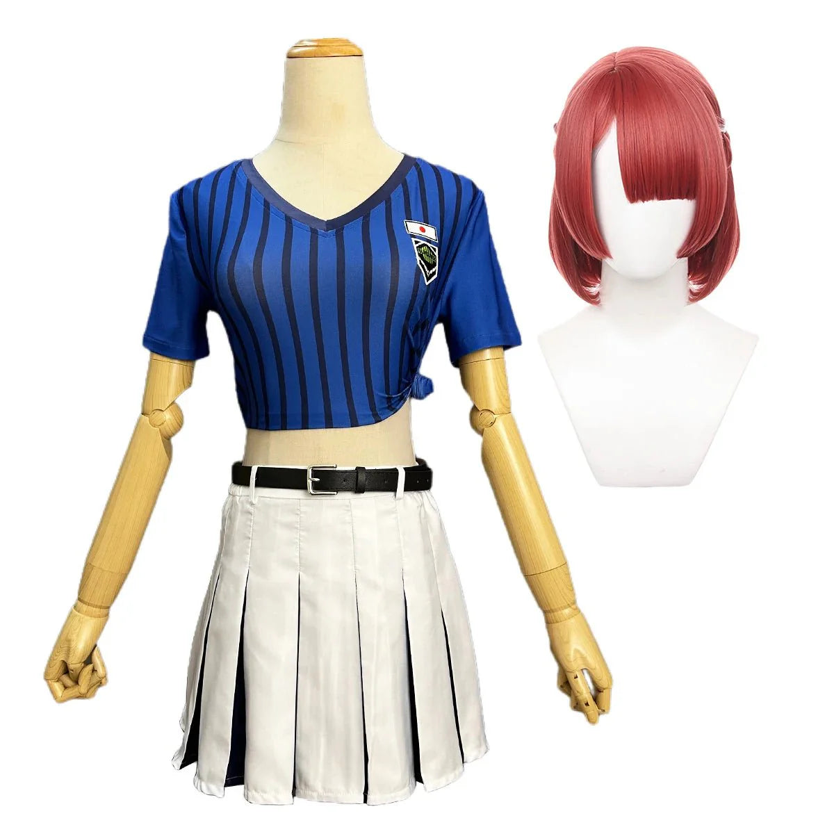 Astricos Blue Lock Anime Anri Teieri Cosplay Costume Wig Cheering Squad Skirt Uniform Stripe T-shirt - Astricos