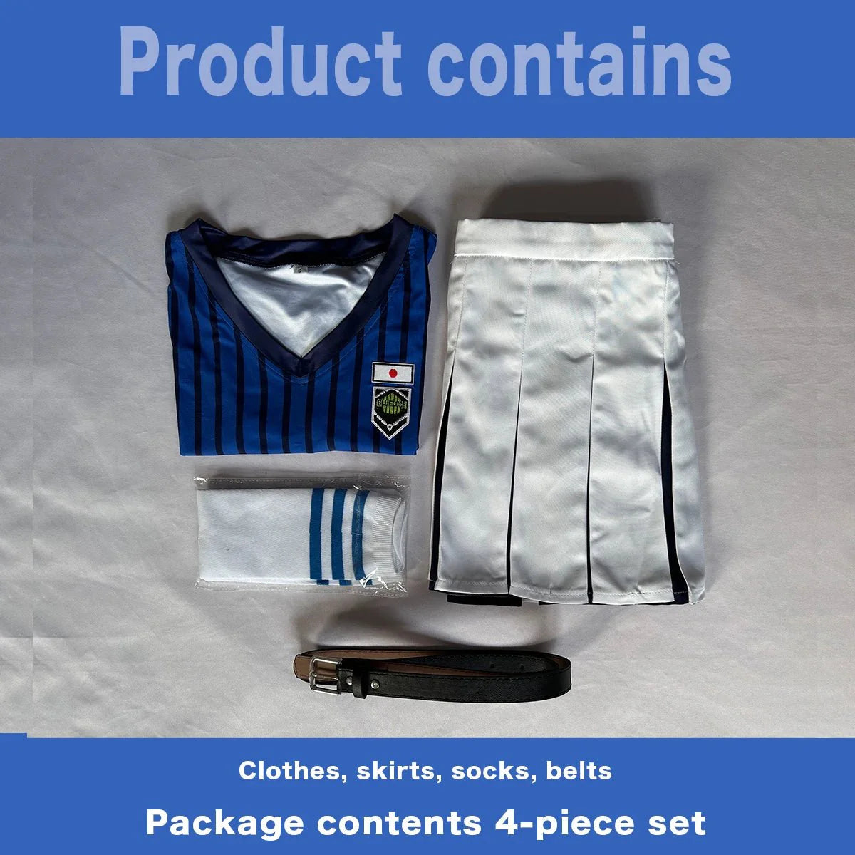 Astricos Blue Lock Anime Anri Teieri Cosplay Costume Wig Cheering Squad Skirt Uniform Stripe T-shirt - Astricos