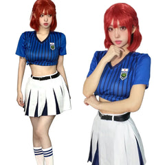 Astricos Blue Lock Anime Anri Teieri Cosplay Costume Wig Cheering Squad Skirt Uniform Stripe T-shirt - Astricos