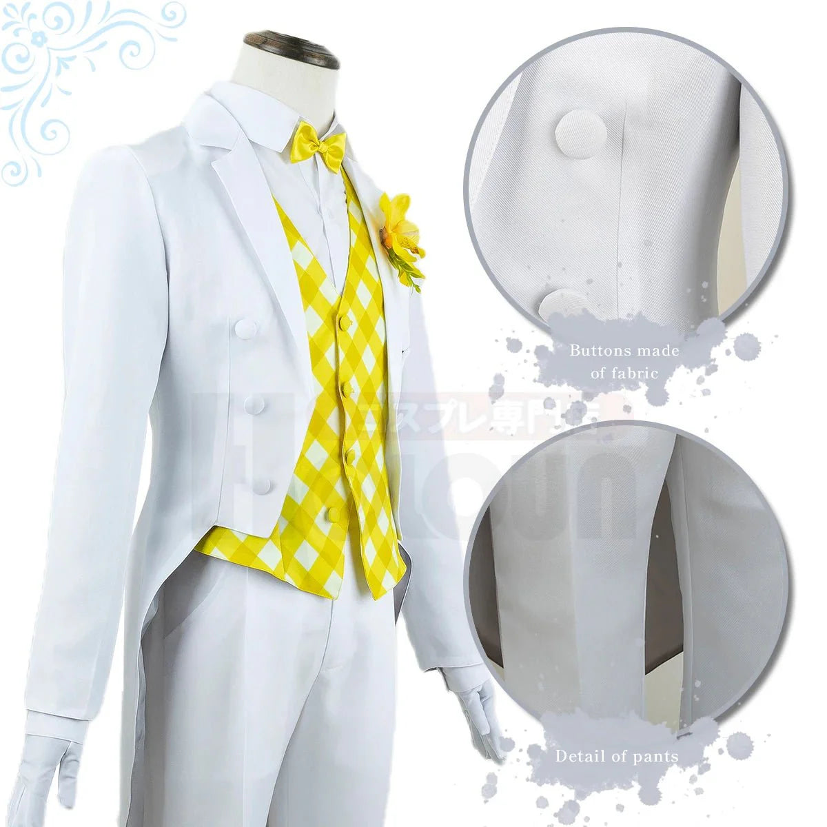 Astricos Bachira Cosplay Costume - Blue Lock Anime Tuxedo Tailcoat Suit with Wig and Corsage Rose - Astricos