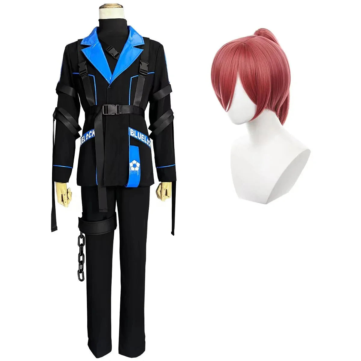 Astricos Anime Chigiri Cosplay Costume - Black Blue Jacket Pants Set with Wig - Astricos