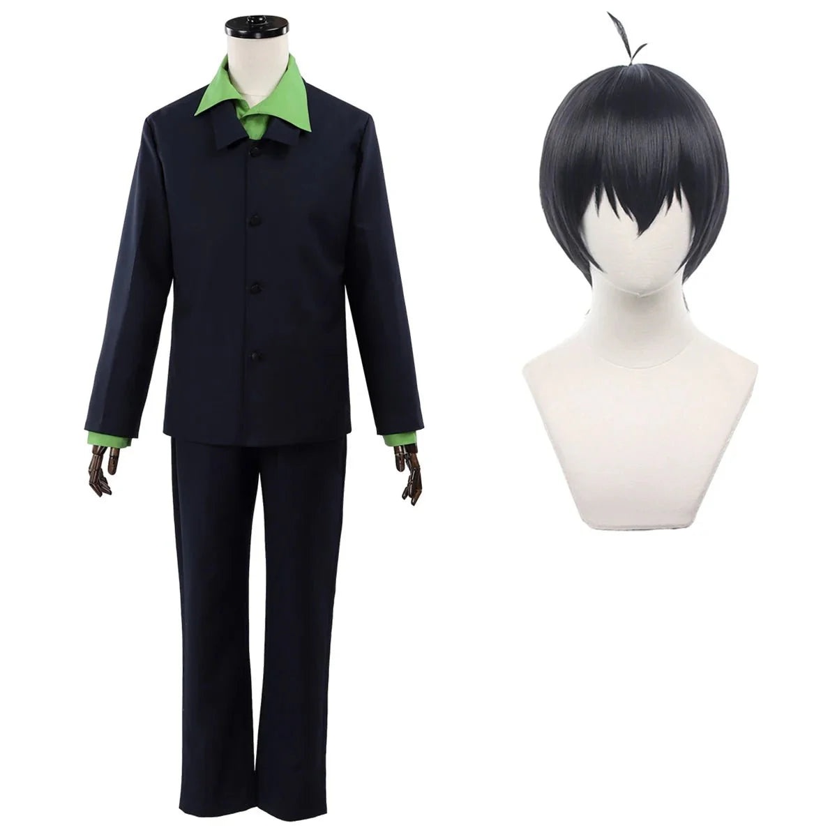 Astricos Blue Lock Anime Isagi Cosplay Costume Wig Green Shirt Black Suit Pants Daily Wear Outfit - Astricos