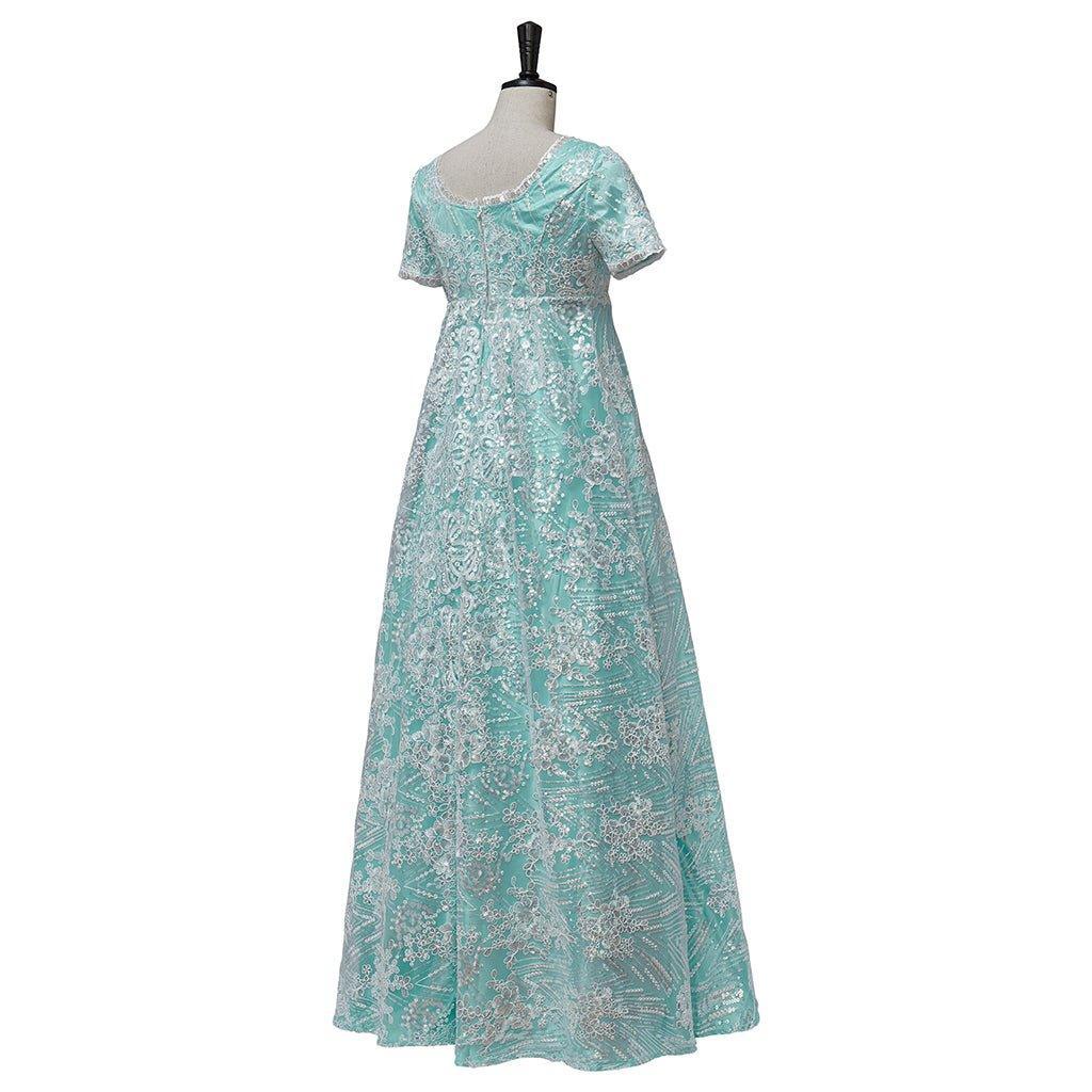 Astricos Blue Sparkling Silk Empire Gown | Elegant Regency Style Cosplay Costume - Astricos