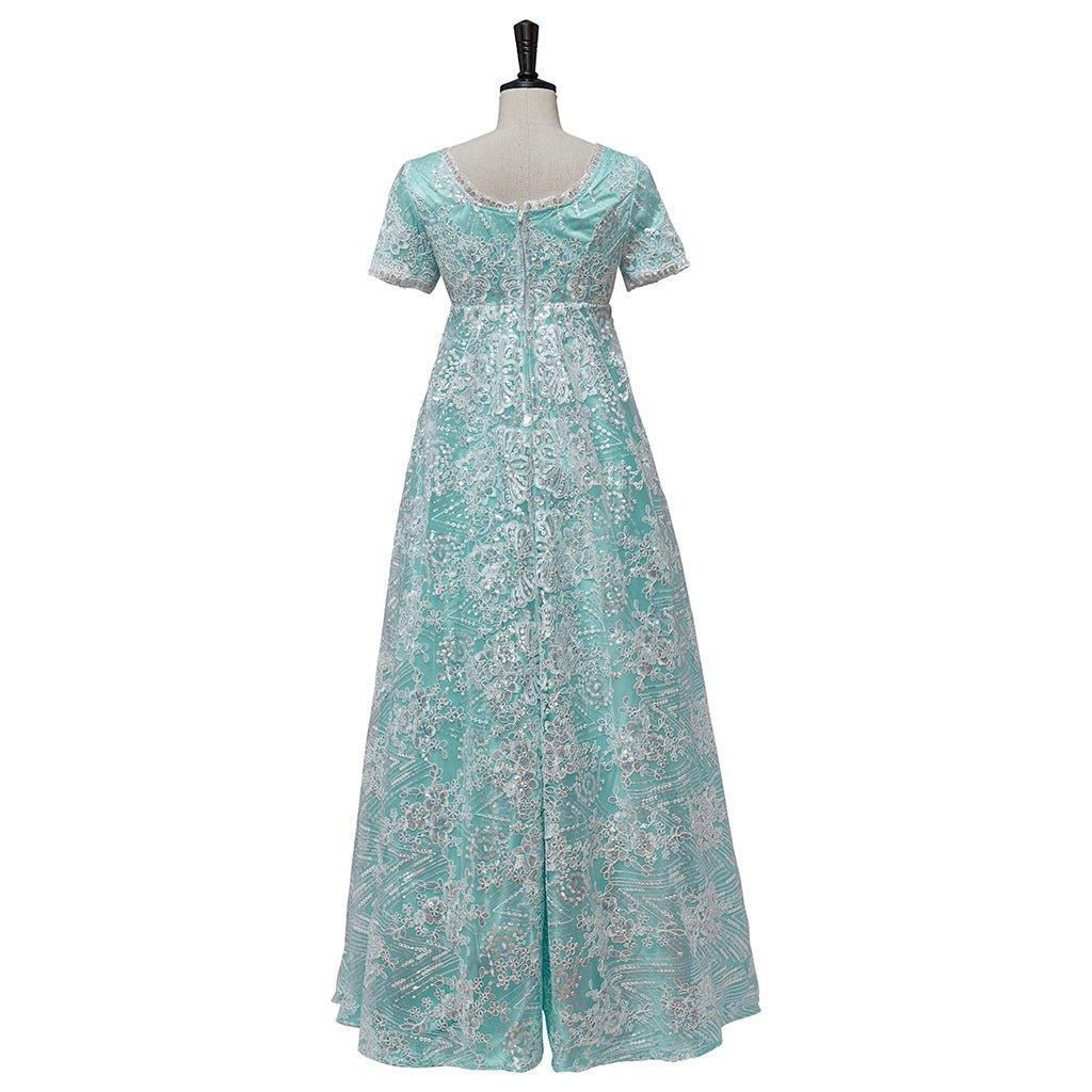 Astricos Blue Sparkling Silk Empire Gown | Elegant Regency Style Cosplay Costume - Astricos