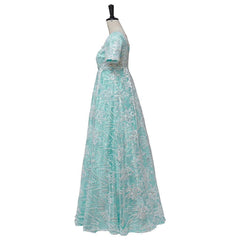 Astricos Blue Sparkling Silk Empire Gown | Elegant Regency Style Cosplay Costume - Astricos