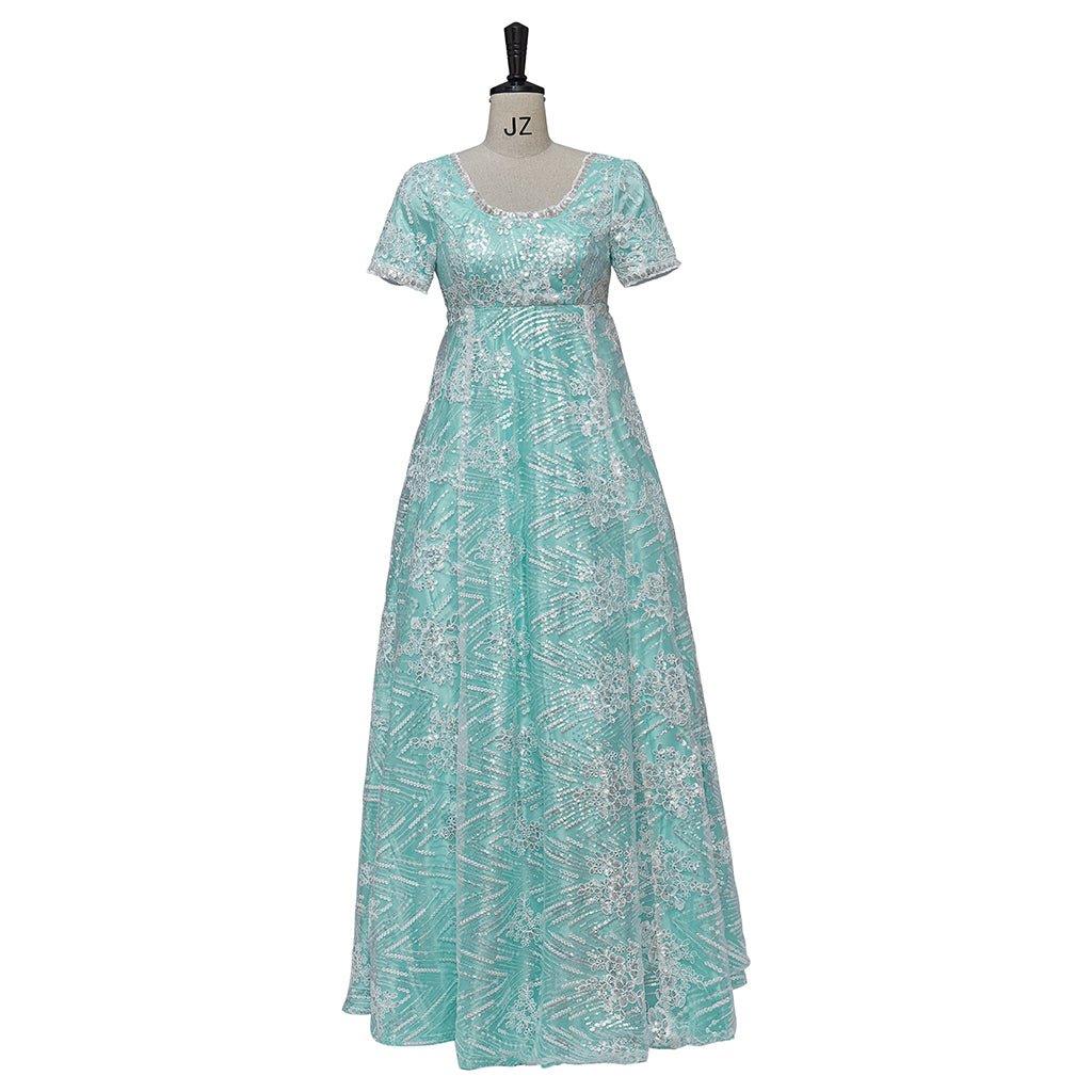 Astricos Blue Sparkling Silk Empire Gown | Elegant Regency Style Cosplay Costume - Astricos