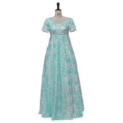 Astricos Blue Sparkling Silk Empire Gown | Elegant Regency Style Cosplay Costume - Astricos