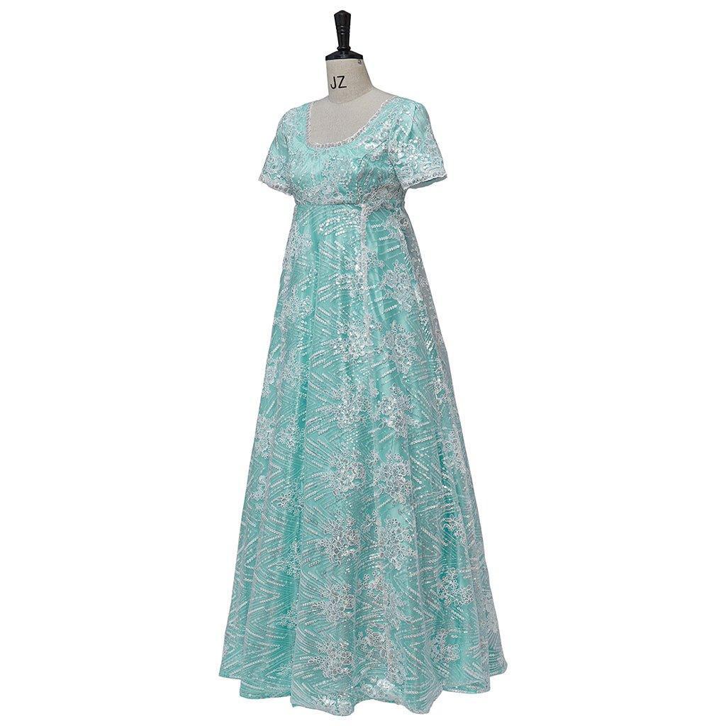 Astricos Blue Sparkling Silk Empire Gown | Elegant Regency Style Cosplay Costume - Astricos