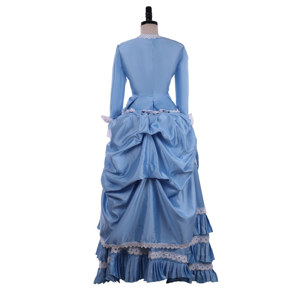 Royal Blue Victorian Bustle Dress with Elegant Lace | Ideal for Cosplay, Themed Events & 19th Century Fashion - Astricos