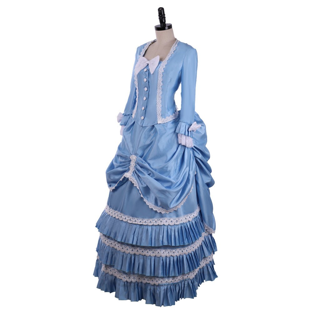 Royal Blue Victorian Bustle Dress with Elegant Lace | Ideal for Cosplay, Themed Events & 19th Century Fashion - Astricos