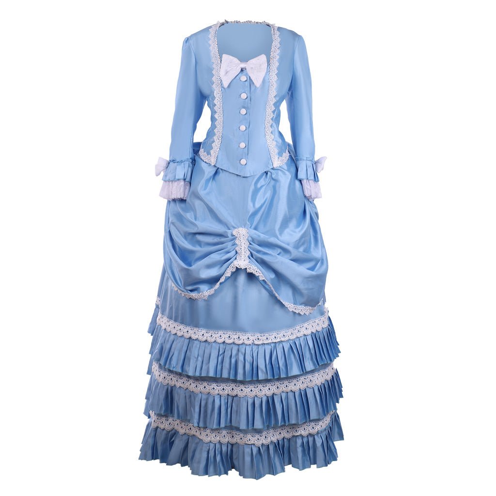 Royal Blue Victorian Bustle Dress with Elegant Lace | Ideal for Cosplay, Themed Events & 19th Century Fashion - Astricos