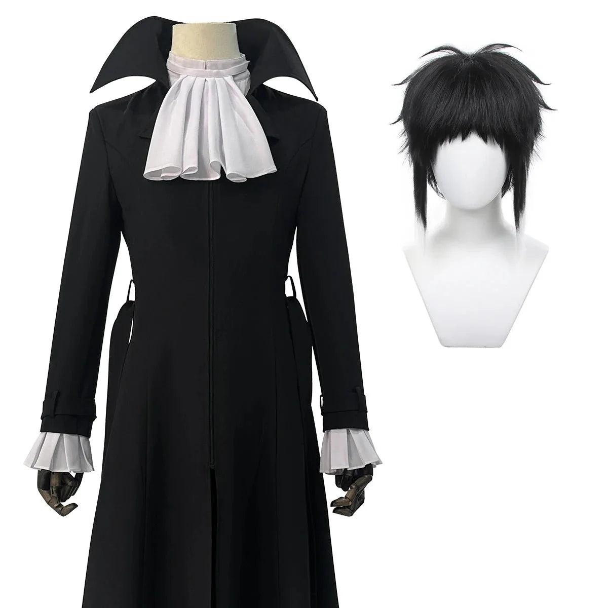 Astricos Anime Bungo Stray Dogs Akutagawa Ryunosuke Cosplay Costume Set - Wig, Coat, Pants, Shirt, Belt - Astricos