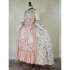 Elegant Renaissance Pink Floral Dress - French Style Rococo Princess Ball Gown by Astricos - Astricos