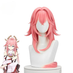 Astricos Yae Miko Cosplay Wig - 80cm Long Pink Straight Synthetic Hairpiece for Genshin Impact Fans - Astricos