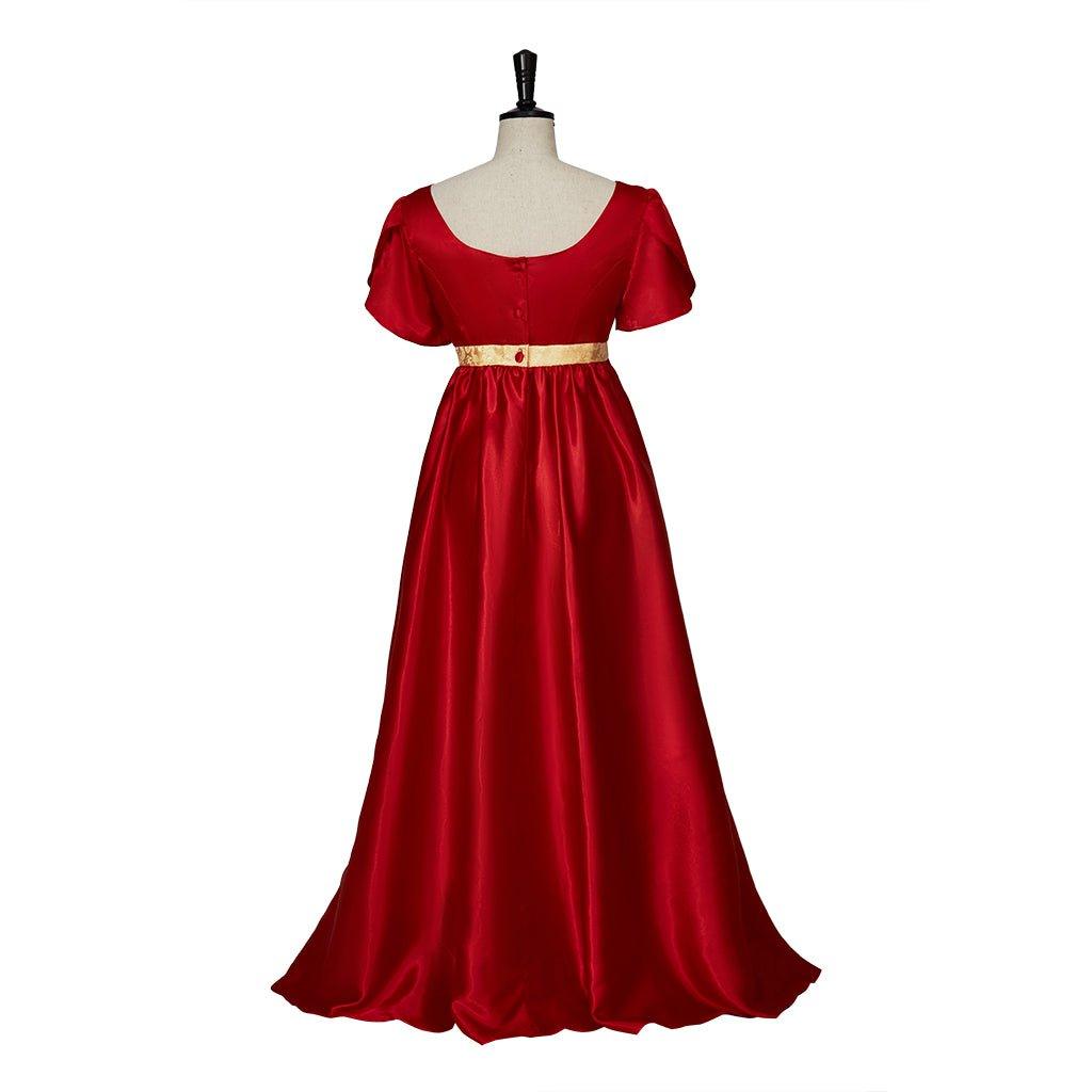 Elegant Christmas Red Empire Waist Gown with Gold Waistband | Astricos Regency Style Cosplay - Astricos