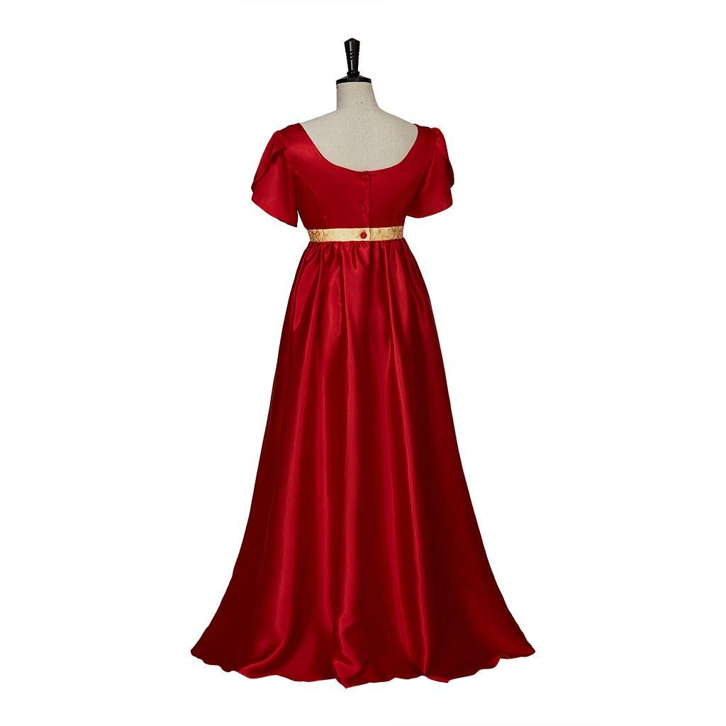 Elegant Christmas Red Empire Waist Gown with Gold Waistband | Astricos Regency Style Cosplay - Astricos