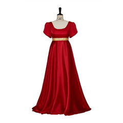 Elegant Christmas Red Empire Waist Gown with Gold Waistband | Astricos Regency Style Cosplay - Astricos