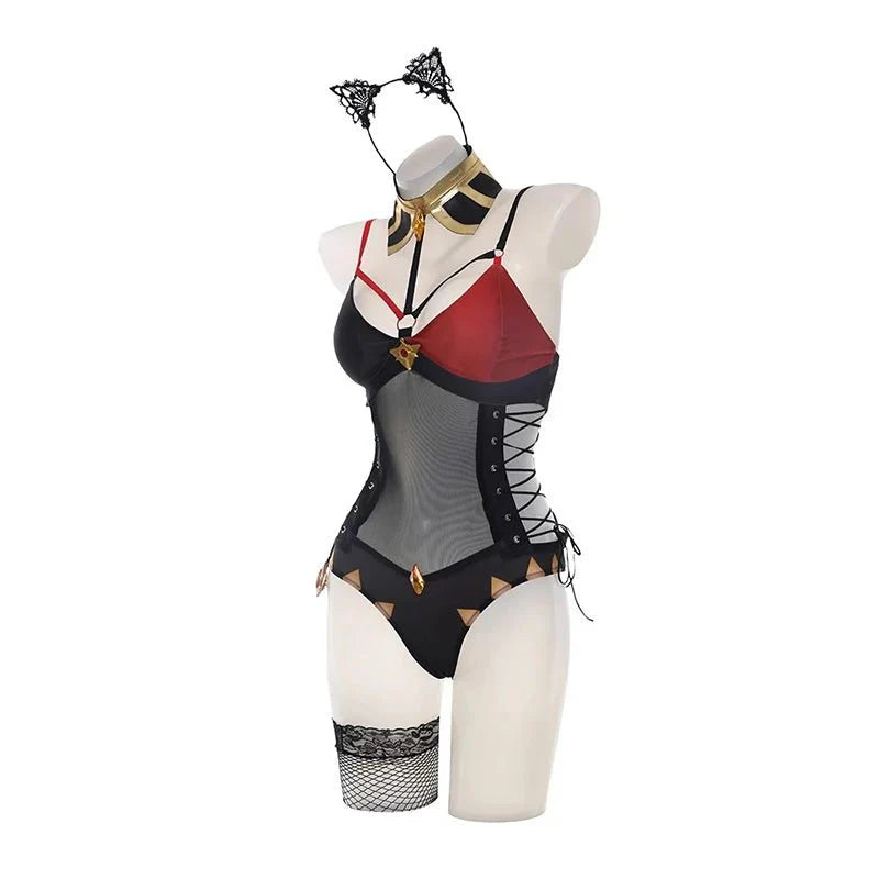 Astricos Dehya Bunny Girl Costume - Exclusive Original Genshin Impact Sexy Lace-up Design Women Jumpsuit Full Set - Astricos