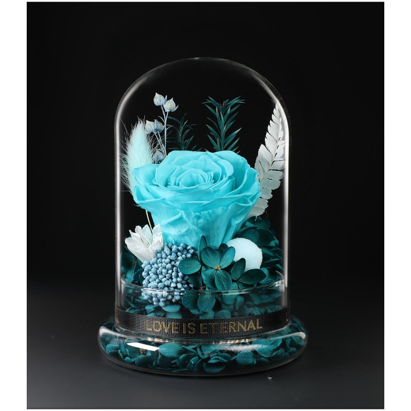 Astricos Timeless Preserved Rose Glass Dome Gift Box - Mystic Blue Enchanted Rose Bouquet for Special Occasions - Astricos