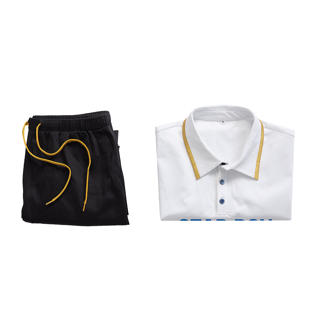 Stylish Jesse Cosplay Costume from Light And Night Anime - White T-shirt and Black Shorts Set - Astricos