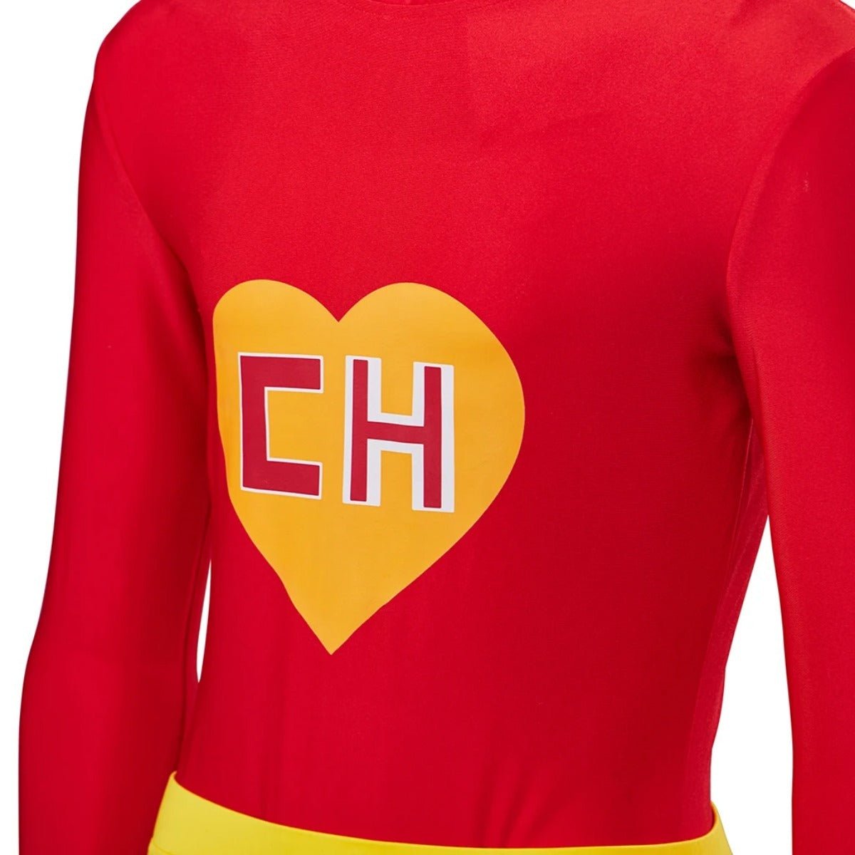 Astricos El Chapulin Colorado Costume - Red Bodysuit with Heart Print for Men's Halloween Cosplay - Astricos