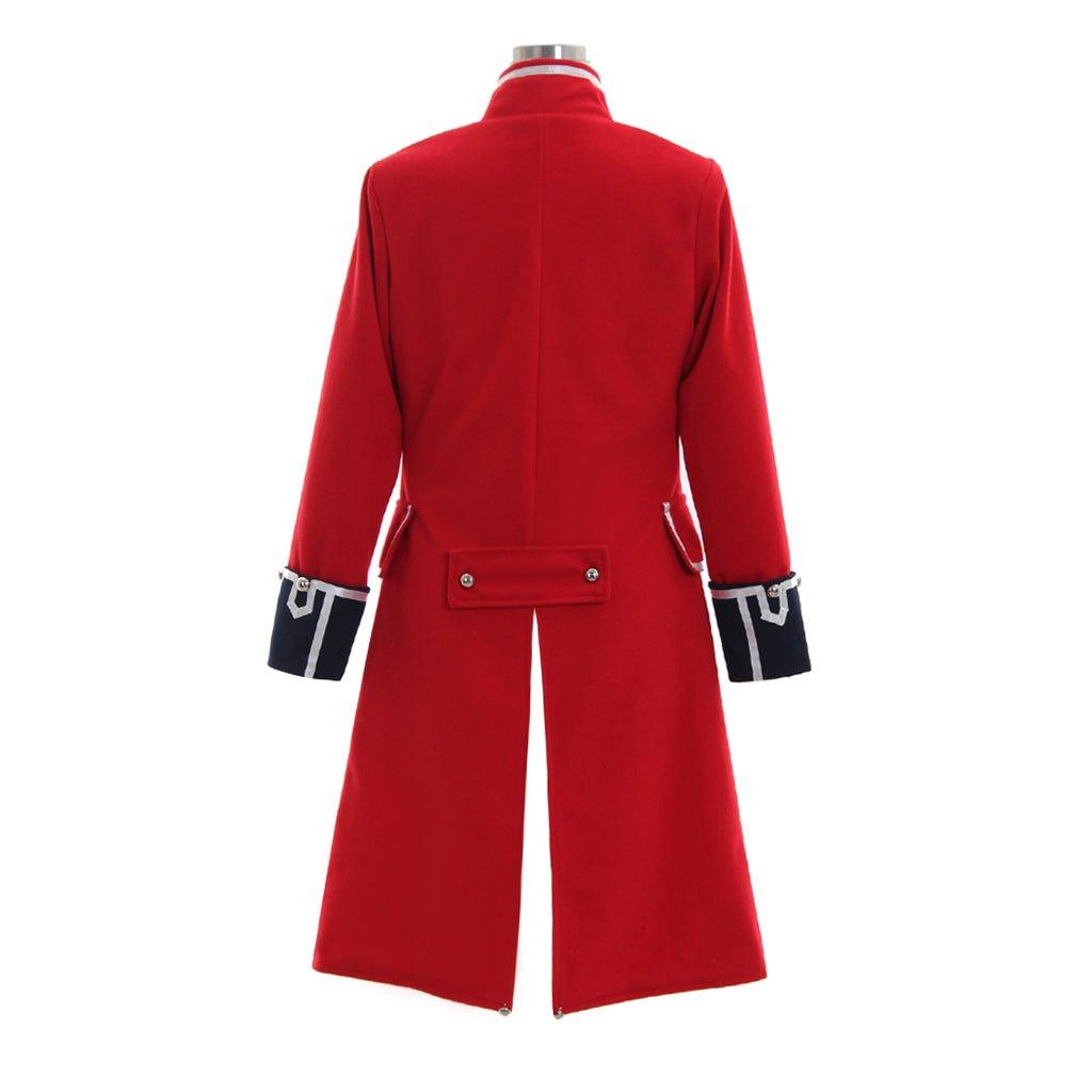 Stylish Red Wool Pirate Coat with Black Cuffs for Women – Astricos Napoleon Jacket Style Costume - Astricos