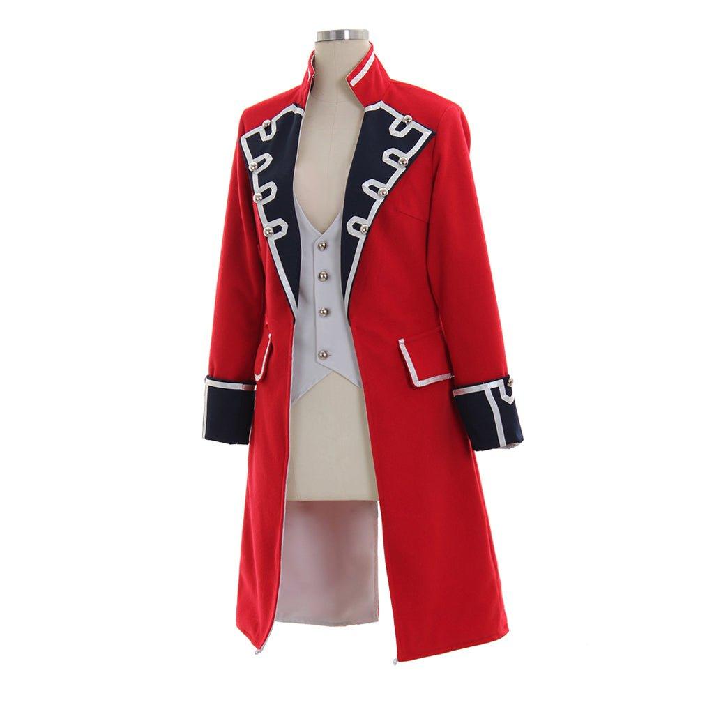 Stylish Red Wool Pirate Coat with Black Cuffs for Women – Astricos Napoleon Jacket Style Costume - Astricos