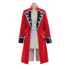 Stylish Red Wool Pirate Coat with Black Cuffs for Women – Astricos Napoleon Jacket Style Costume - Astricos