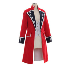 Stylish Red Wool Pirate Coat with Black Cuffs for Women – Astricos Napoleon Jacket Style Costume - Astricos