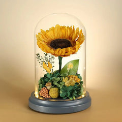 Astricos Glass Dome with Dried Sunflowers and Roses - Timeless Elegance in a Gift Box - Astricos