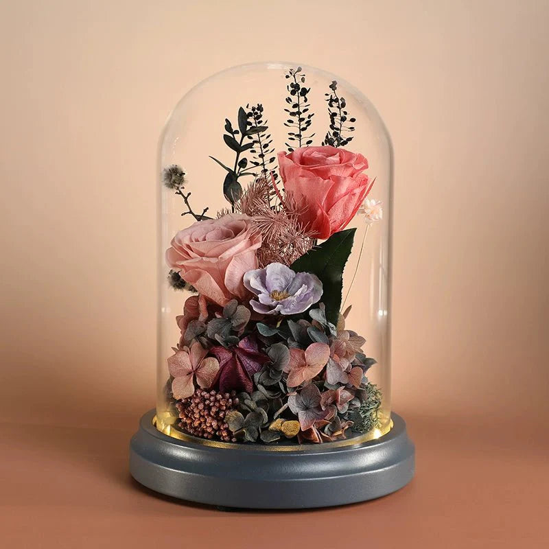 Astricos Glass Dome with Dried Sunflowers and Roses - Timeless Elegance in a Gift Box - Astricos