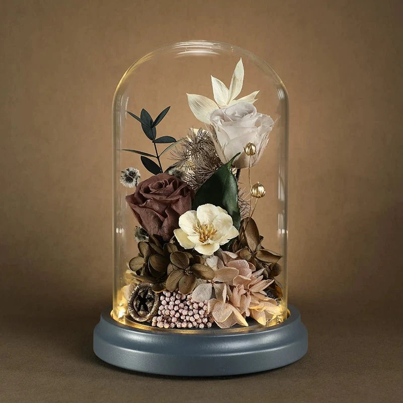 Astricos Glass Dome with Dried Sunflowers and Roses - Timeless Elegance in a Gift Box - Astricos