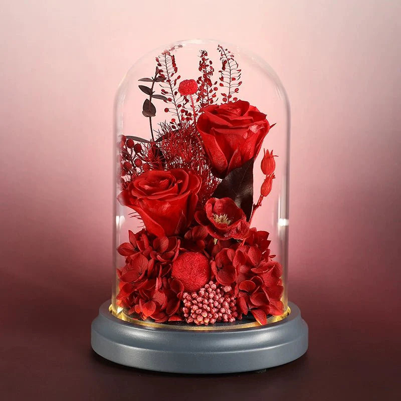 Astricos Glass Dome with Dried Sunflowers and Roses - Timeless Elegance in a Gift Box - Astricos