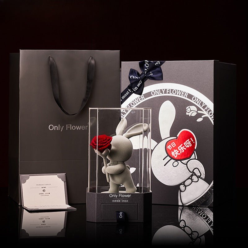 Astricos Eternal Rose Deluxe Gift Box with Adorable Bunny - Ultimate Birthday & Christmas Gift for Her - Astricos