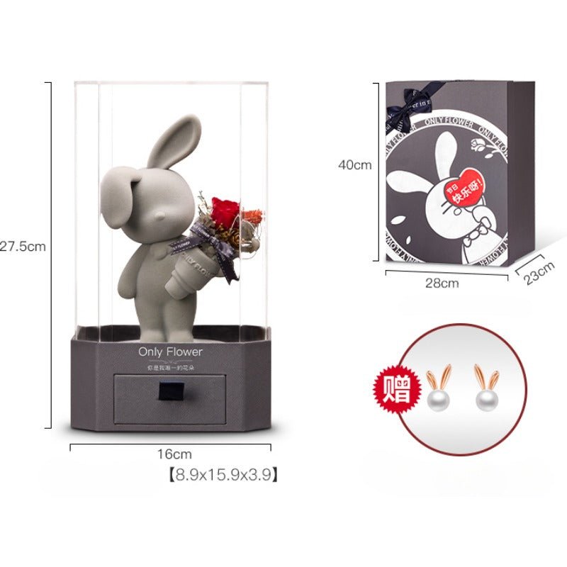 Astricos Eternal Rose Deluxe Gift Box with Adorable Bunny - Ultimate Birthday & Christmas Gift for Her - Astricos