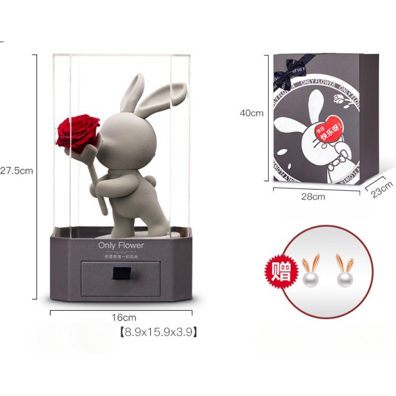 Astricos Eternal Rose Deluxe Gift Box with Adorable Bunny - Ultimate Birthday & Christmas Gift for Her - Astricos