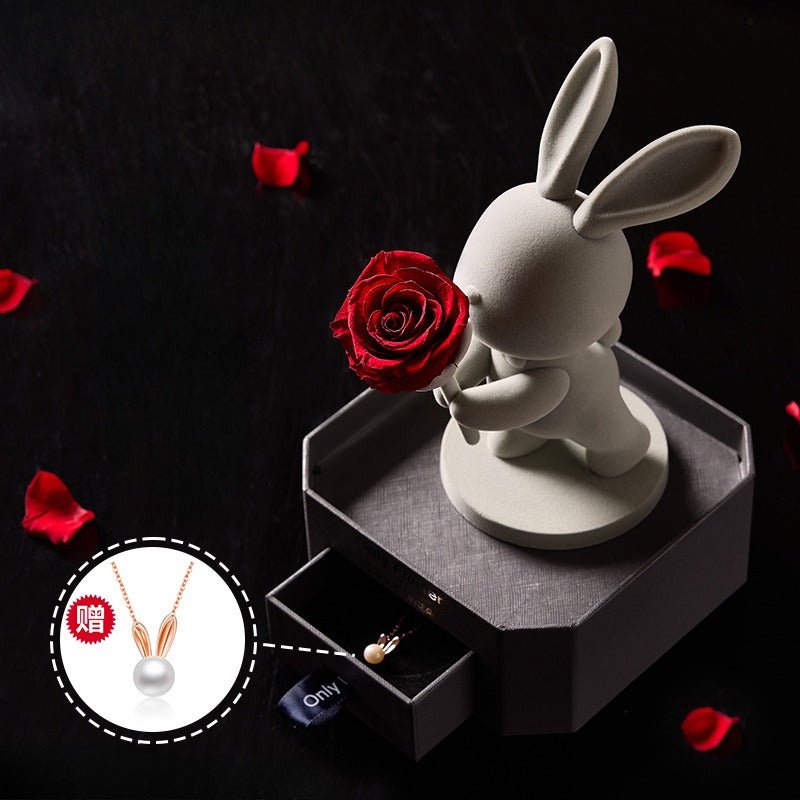 Astricos Eternal Rose Deluxe Gift Box with Adorable Bunny - Ultimate Birthday & Christmas Gift for Her - Astricos