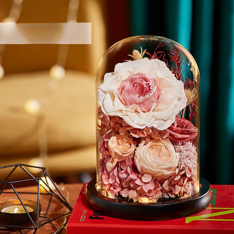 Astricos Timeless Rose Glass Dome - A Gift of Enduring Love and Grace - Astricos