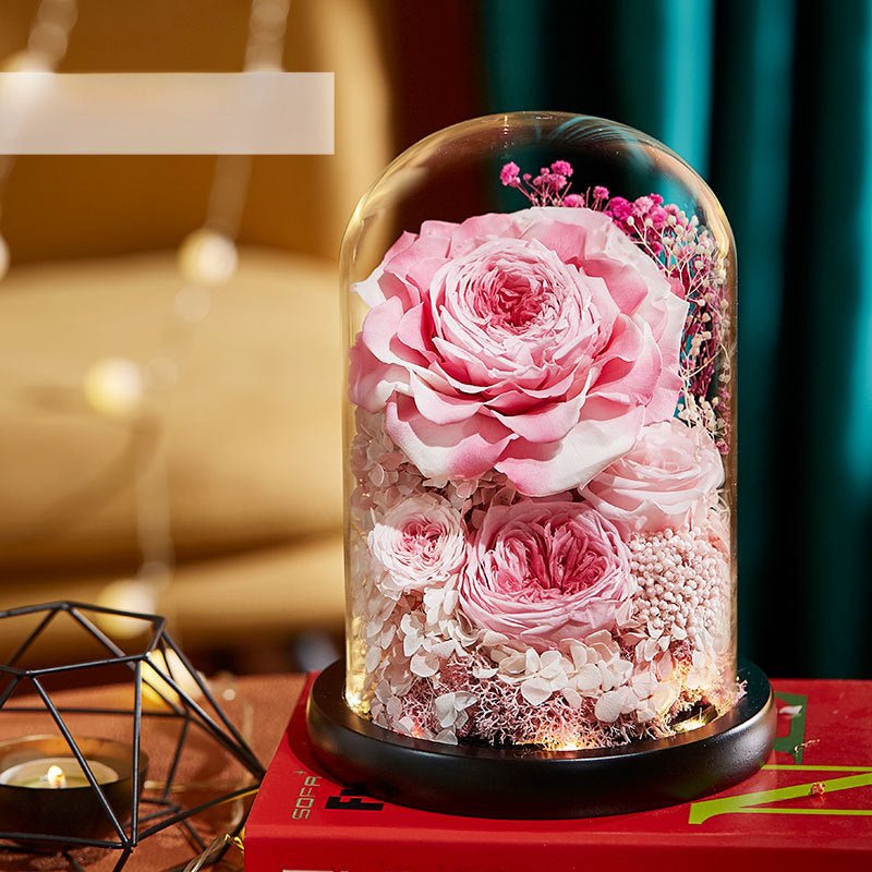 Astricos Timeless Rose Glass Dome - A Gift of Enduring Love and Grace - Astricos