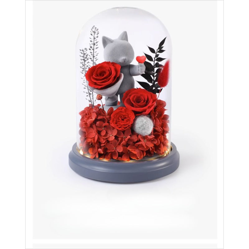 Astricos Timeless Love Eternal Flower Gift - Exquisite Rose Bouquet with Cute Bear and Bunny for Special Occasions - Astricos