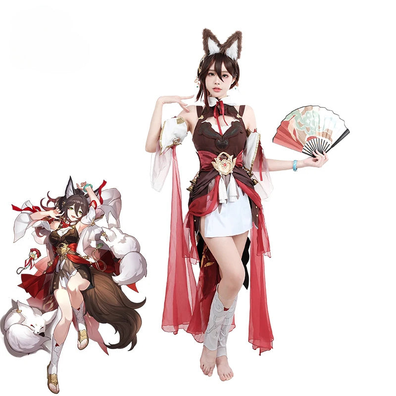 Astricos Tingyun Cosplay Costume - Ancient Style Fox Tails Design Women Dress for Halloween Carnival Party - Astricos