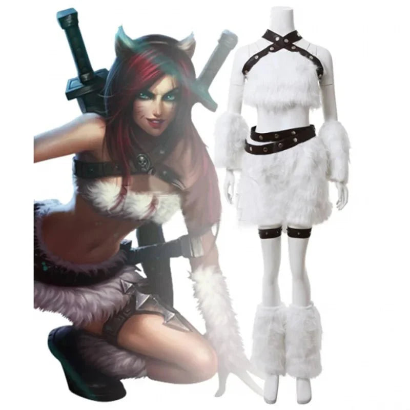 Astricos Kitty Cat Katarina Cosplay Costume - White Battle Suit for Adult Women's Halloween and Carnival Parties - Astricos