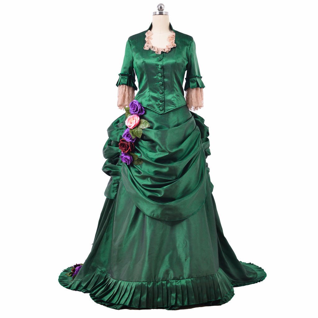 Astricos Era Victorian Bustle Dress | 18th Century Green Rococo Ball Gown for Women - Astricos